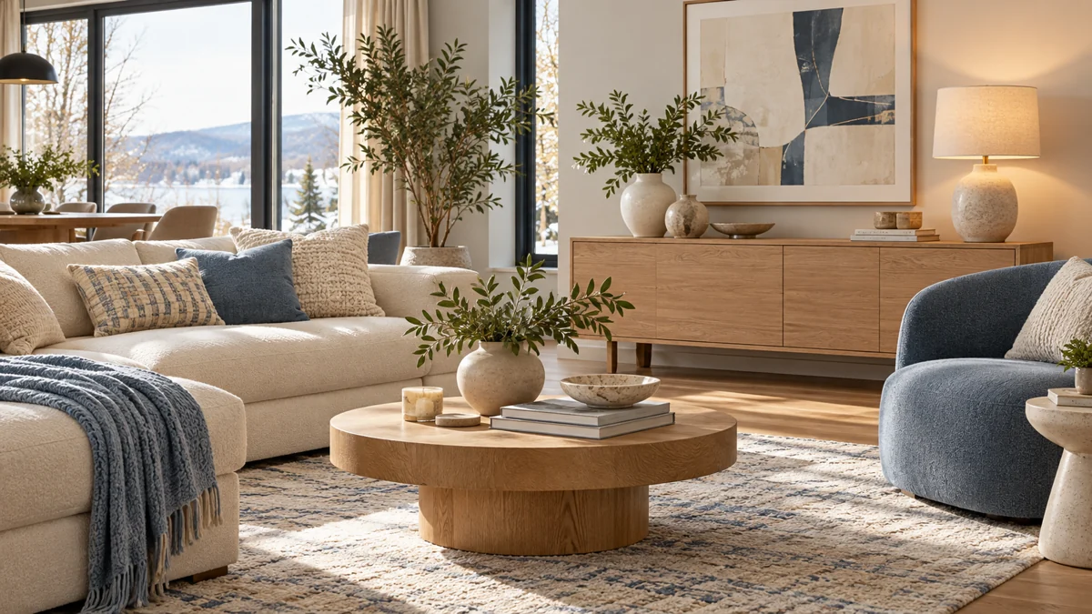 Décoration intérieure : salon chaleureux — image d’ambiance créée par IA