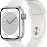 Apple Montre Series 8 [GPS + cellulaire, 41 mm] – Boîtier en aluminium argenté avec bracelet sport blanc, S/M (renouvelée)