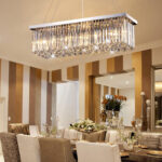 Modern Silver Rectangular Crystal Chandelier, Dining Room Chandeliers Over Table, Luxury Chrome Pendant Ceiling Light Fixtures for Kitchen Island, Living Room, Bar of CRYSTOP
