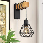 Unique Retro Industrial Cage Wall Lights for Farmhouse Bedroom Bedside Dector, Adjustable Modern Rustic Vintage Wall Sconce Hanging Lamp for Lliving Room Reading Corner with Plug in Cord(no Bulb)