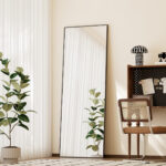 BEAUTYPEAK 21"x56" Full Length Mirror with Stand, ShatterVue Tempered Full Body Mirror, Floor Mirror with Aluminum Alloy Thin Frame, Free Standing or Wall-Mounted Mirror for Living Room, Black