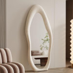 Full Length Mirror 63"x24", Irregular Wavy Mirror, Arched Floor Mirror, Wall Mirror Standing Hanging or Leaning Against Wall for Bedroom, Flannel Wrapped Wooden Frame Mirror-White