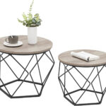 VASAGLE Small Coffee Table Set of 2, Round Coffee Table with Steel Frame, Side End Table for Living Room, Bedroom, Office, Greige and Ink Black ULET040B02V1
