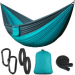 Hamacs de camping portable en nylon avec sangles d'arbre - Hamac simple et léger pour l'extérieur, la randonnée, le camping, les voyages, la plage, le jardin, le parachute respirant et à séchage
