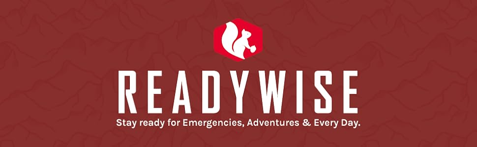 The ReadyWise logo on a red background.“Stay ready for emergencies, adventures, and every day.”